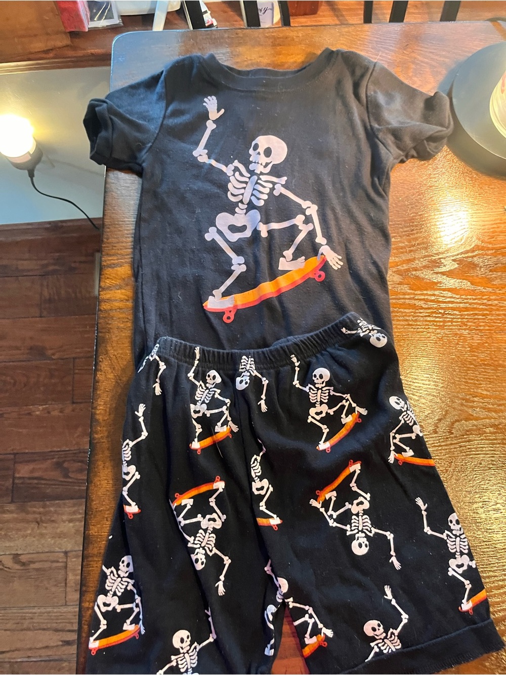 Black Kids Skeleton Skate Pajama Set